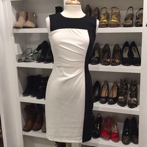 Calvin Klein black and white color block dress